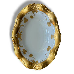 JPL Pouyat Limoges Gold Handpainted Serving Dish Medium Size